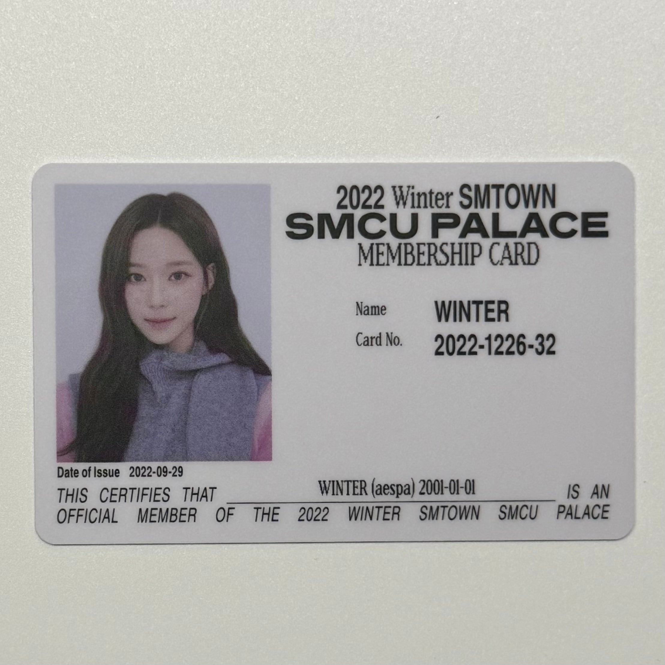 WINTER (AESPA) - 2022 Winter SMTOWN SMCU PALACE MEMBERSHIP CARD